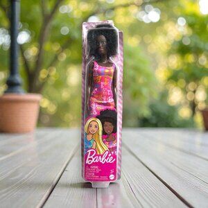 BARBIE African American Doll Pink Logo Dress Mattel (Damaged Box)